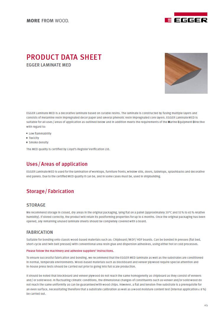 Cookstown Panel Centre Egger Laminate Data Sheet