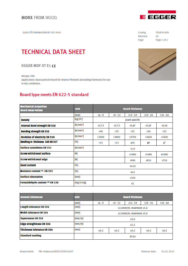 Cookstown Panel Centre Egger MDF Data Sheet