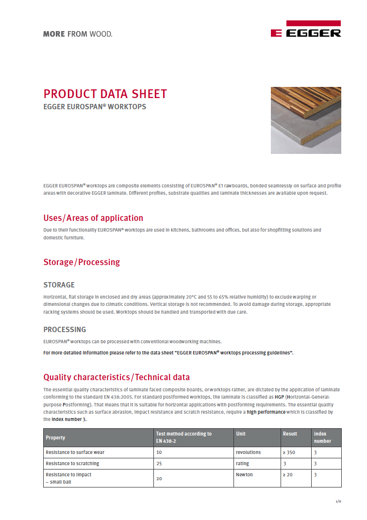 Cookstown Panel Centre Egger Worktops Data Sheet